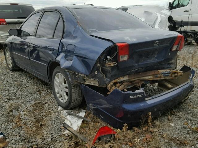 2HGES16685H038596 - 2005 HONDA CIVIC LX BLUE photo 3