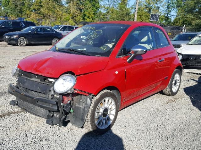 3C3CFFER4DT743344 - 2013 FIAT 500 LOUNGE RED photo 2