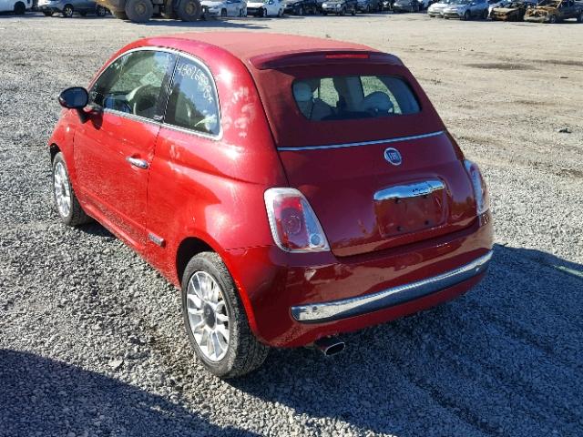 3C3CFFER4DT743344 - 2013 FIAT 500 LOUNGE RED photo 3