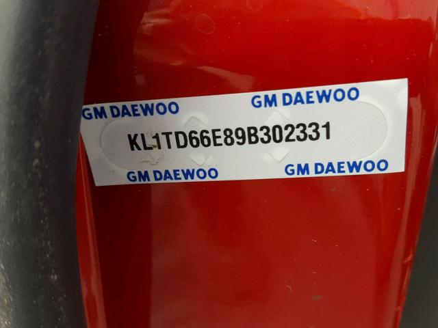 KL1TD66E89B302331 - 2009 CHEVROLET AVEO LS RED photo 10