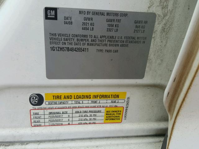 1G1ZH57B484265411 - 2008 CHEVROLET MALIBU 1LT WHITE photo 10