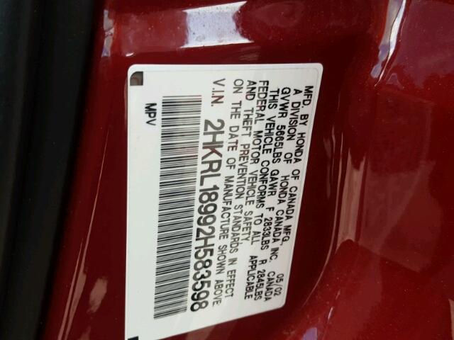 2HKRL18992H583598 - 2002 HONDA ODYSSEY EX BURGUNDY photo 10