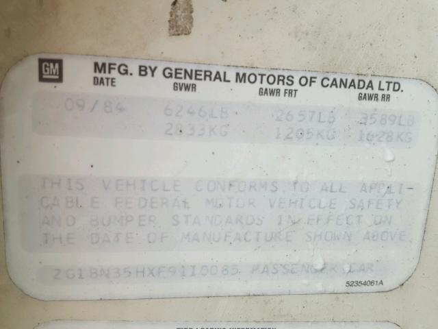 2G1BN35HXF9110085 - 1985 CHEVROLET CAPRICE CL 米色 照片 10