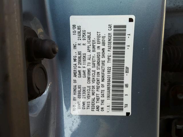 19UUA86569A011822 - 2009 ACURA TL TEAL photo 10