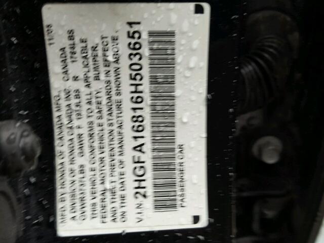 2HGFA16816H503651 - 2006 HONDA CIVIC EX 黑色 照片 10