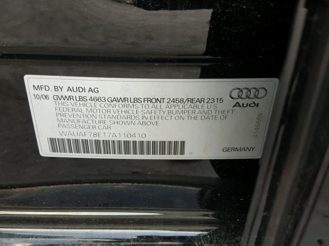 WAUAF78E17A110410 - 2007 AUDI A4 2 BLACK photo 10