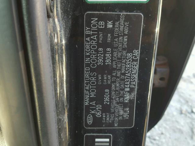 KNAFW4A37A5283538 - 2010 KIA FORTE SX BLACK photo 10