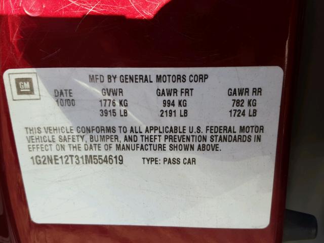 1G2NE12T31M554619 - 2001 PONTIAC GRAND AM S RED photo 10