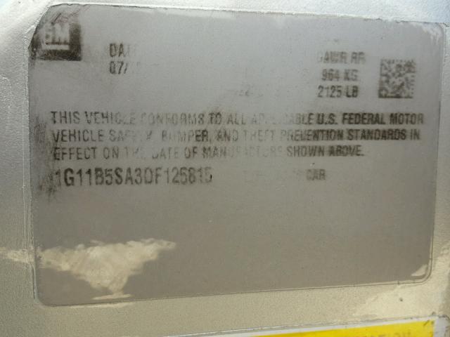 1G11B5SA3DF125815 - 2013 CHEVROLET MALIBU LS თეთრი ფოტო 10