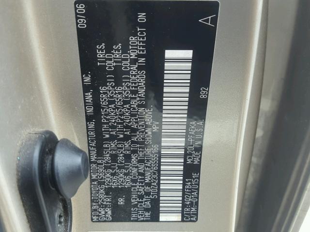 5TDZA23C76S555166 - 2006 TOYOTA SIENNA CE GOLD photo 10