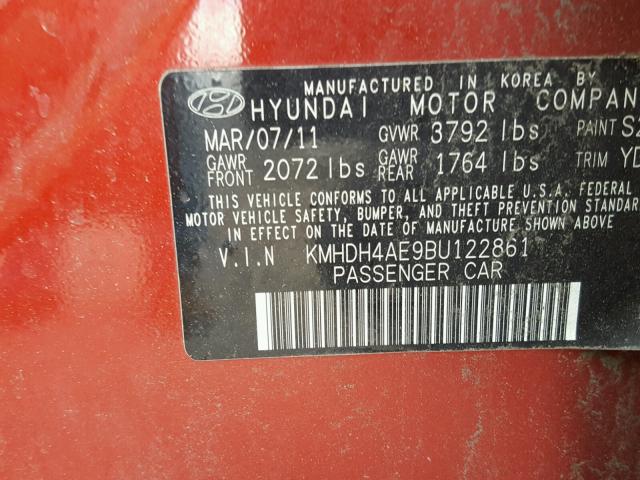 KMHDH4AE9BU122861 - 2011 HYUNDAI ELANTRA GL RED photo 10