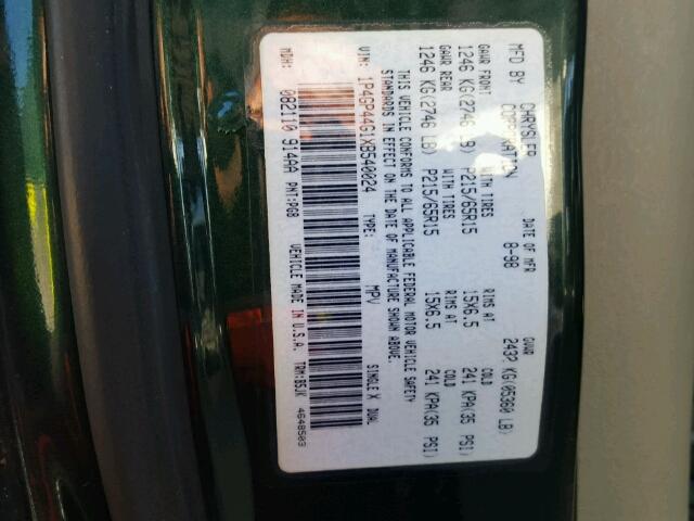 1P4GP44G1XB540024 - 1999 PLYMOUTH GRAND VOYA GREEN photo 10