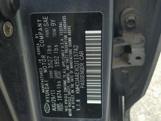 KMHCU4AEXCU113742 - 2012 HYUNDAI ACCENT GLS GRAY photo 10