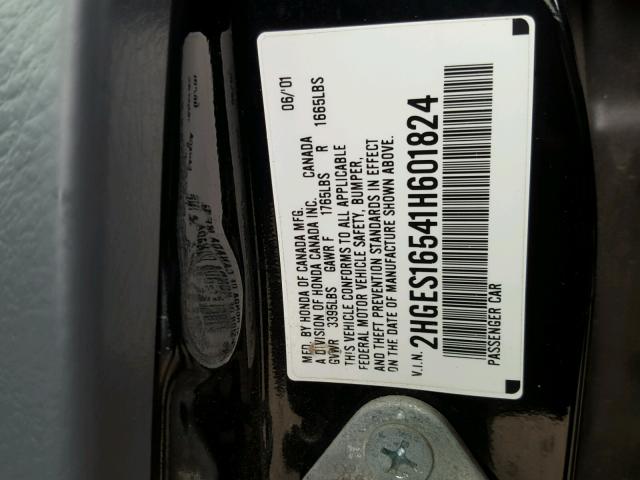 2HGES16541H601824 - 2001 HONDA CIVIC LX BLACK photo 10