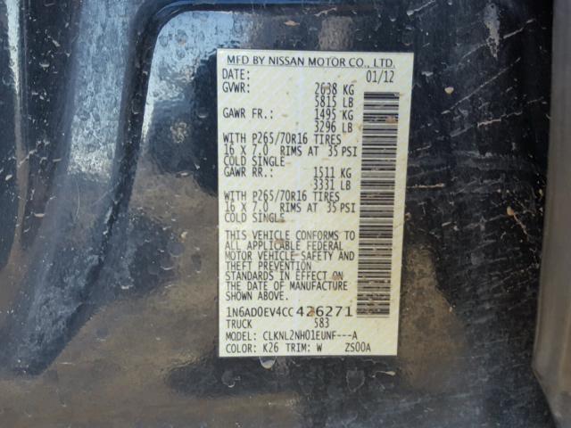1N6AD0EV4CC426271 - 2012 NISSAN FRONTIER S CHARCOAL photo 10