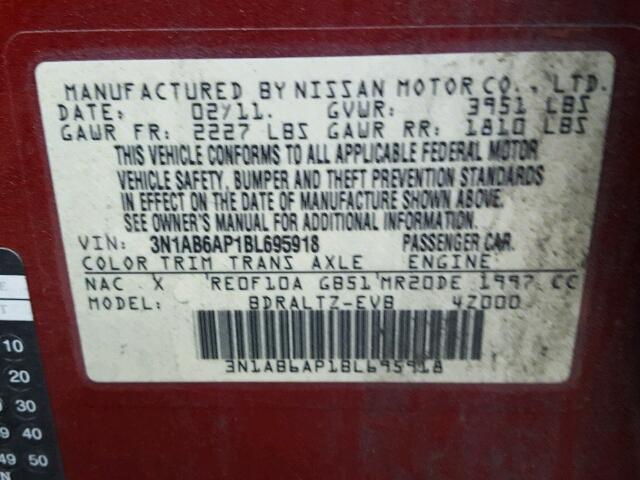 3N1AB6AP1BL695918 - 2011 NISSAN SENTRA 2.0 RED photo 10