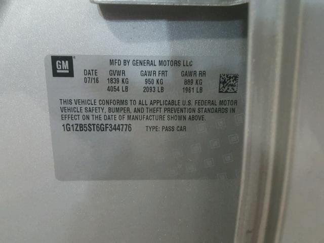 1G1ZB5ST6GF344776 - 2016 CHEVROLET MALIBU LS ვერცხლისფერი ფოტო 10