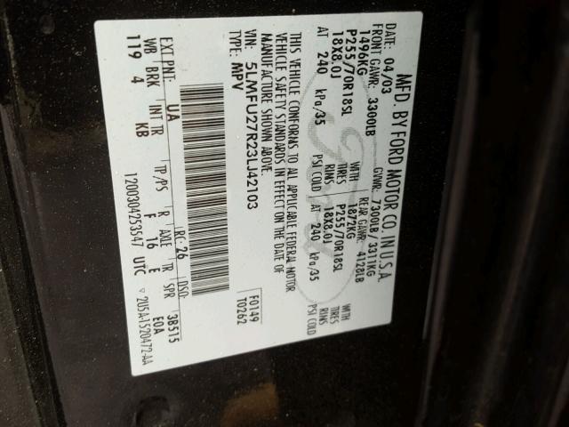 5LMFU27R23LJ42103 - 2003 LINCOLN NAVIGATOR BLACK photo 10