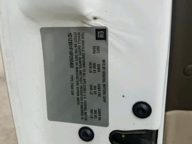 1G1ZS51F16F290460 - 2006 CHEVROLET MALIBU LS 白色 照片 10