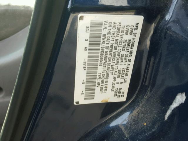 5FNRL18693B040418 - 2003 HONDA ODYSSEY EX BLUE photo 10