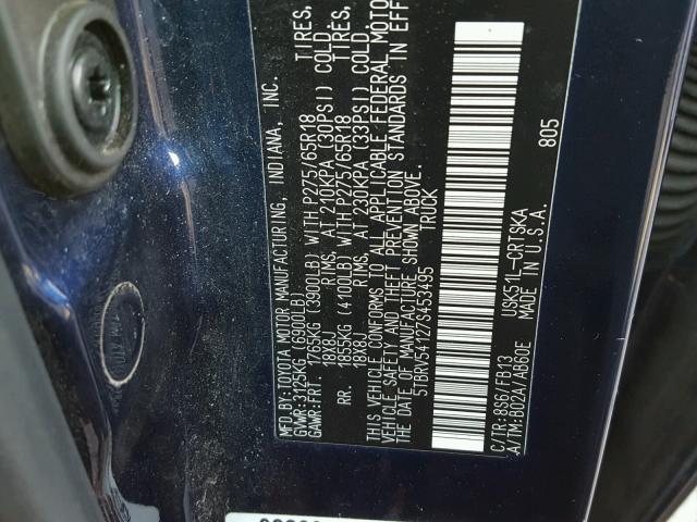 5TBRV54127S453495 - 2007 TOYOTA TUNDRA DOU BLUE photo 10