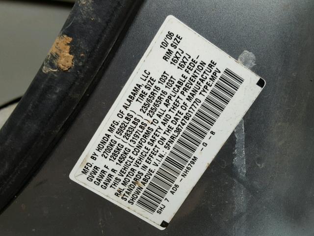 5FNRL38747B017770 - 2007 HONDA ODYSSEY EX BLUE photo 10