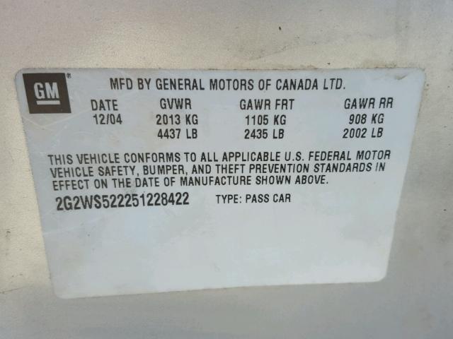 2G2WS522251228422 - 2005 PONTIAC GRAND PRIX Күміс фото 10