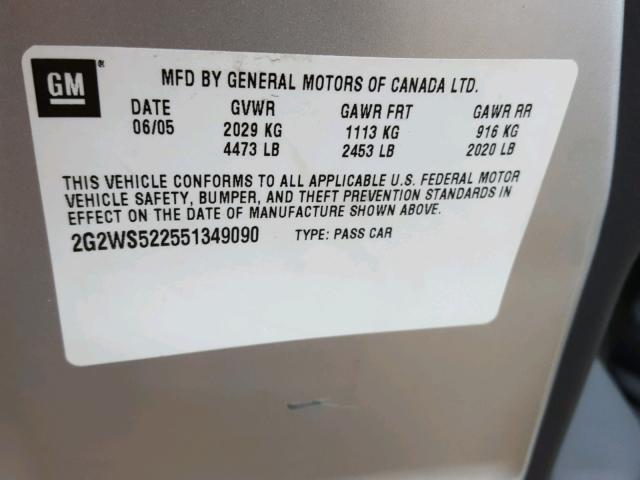 2G2WS522551349090 - 2005 PONTIAC GRAND PRIX SILVER photo 10