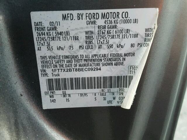 1FT7X2BT8BEC09294 - 2011 FORD F250 SUPER GRAY photo 10