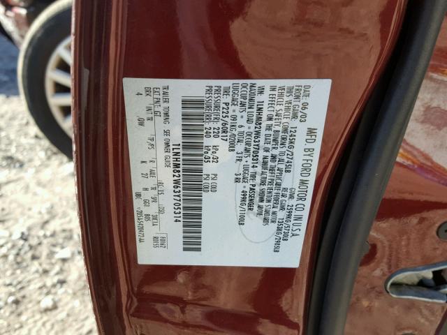 1LNHM82W63Y705314 - 2003 LINCOLN TOWN CAR S MAROON photo 10