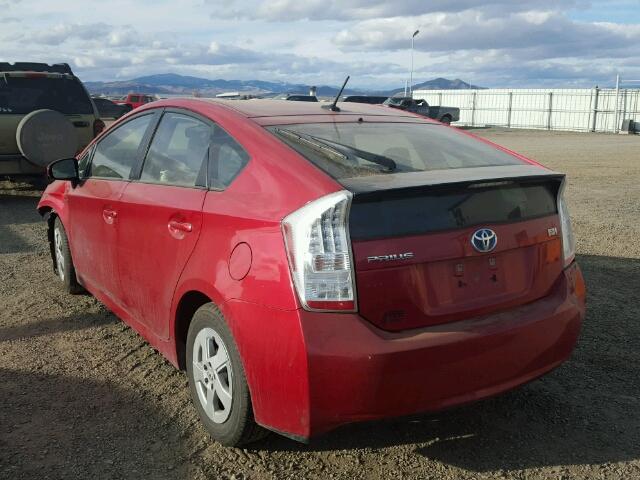 JTDKN3DU4A0240260 - 2010 TOYOTA PRIUS RED photo 3