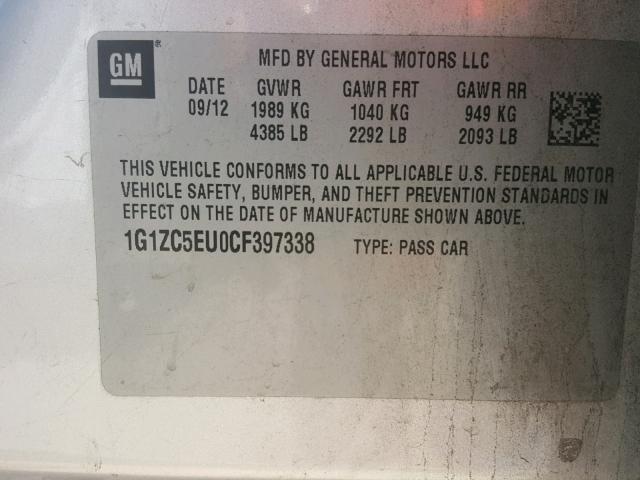 1G1ZC5EU0CF397338 - 2012 CHEVROLET MALIBU 1LT GRAY photo 10