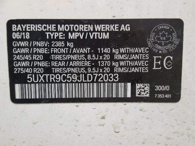 5UXTR9C59JLD72033 - 2018 BMW X3 XDRIVEM WHITE photo 10