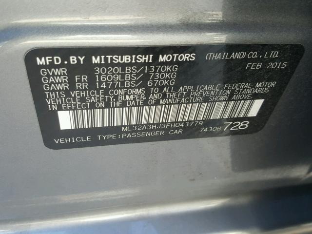 ML32A3HJ3FH043779 - 2015 MITSUBISHI MIRAGE DE GRAY photo 10