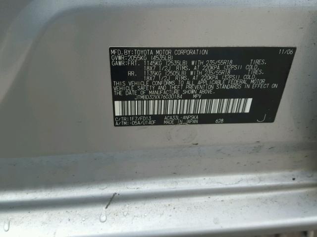 JTMBD32VX76030184 - 2007 TOYOTA RAV4 SPORT SILVER photo 10