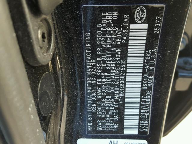 4T1BK1EB3GU215535 - 2016 TOYOTA AVALON XLE BLACK photo 10