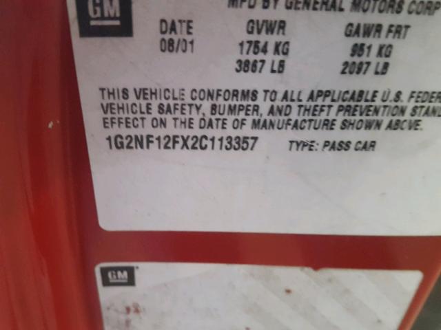 1G2NF12FX2C113357 - 2002 PONTIAC GRAND AM S Qırmızı foto 10