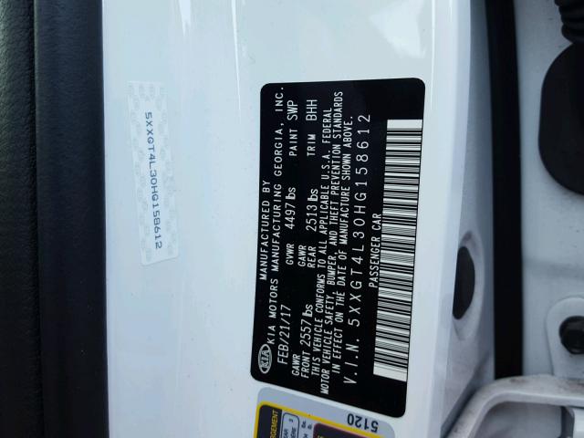 5XXGT4L30HG158612 - 2017 KIA OPTIMA LX WHITE photo 10