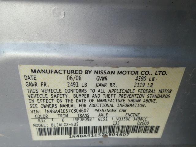 1N4BA41E57C804607 - 2007 NISSAN MAXIMA SE SILVER photo 10