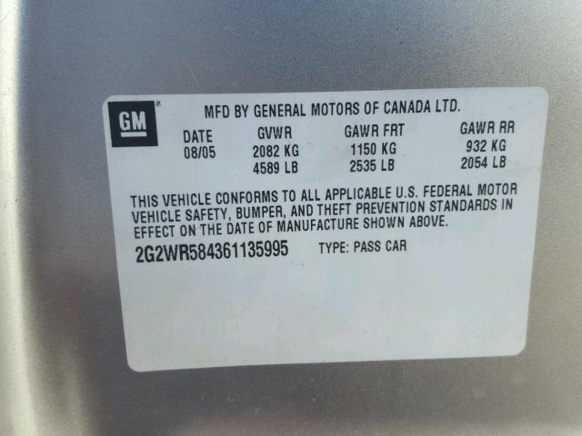 2G2WR584361135995 - 2006 PONTIAC GRAND PRIX 银色 照片 10