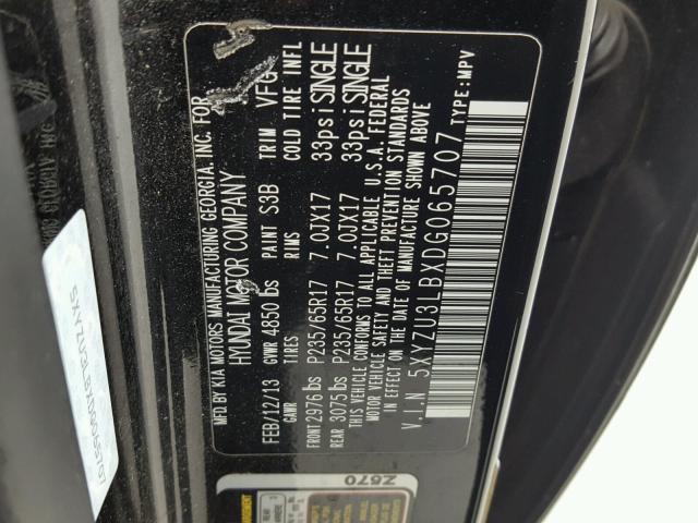 5XYZU3LBXDG065707 - 2013 HYUNDAI SANTA FE S BLACK photo 10