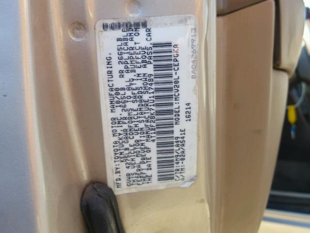 4T1BF28K71U117489 - 2001 TOYOTA CAMRY LE 棕色 照片 10