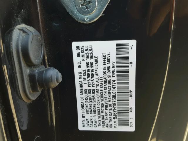 5J6YH18758L014774 - 2008 HONDA ELEMENT EX BLACK photo 10