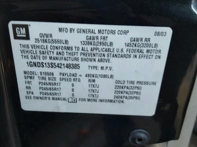 1GNDS13S542148385 - 2004 CHEVROLET TRAILBLAZE GREEN photo 10