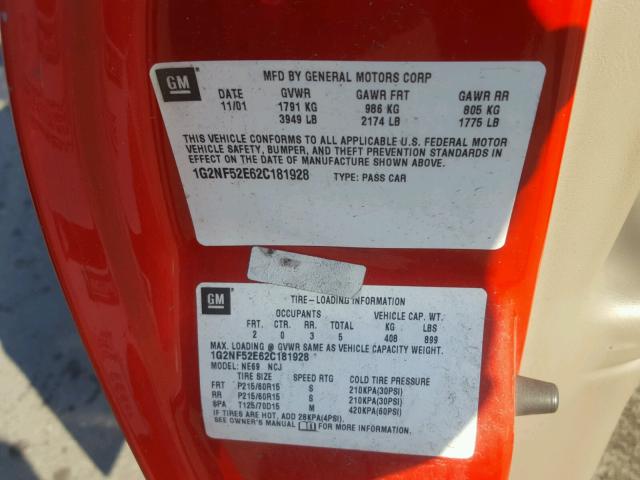 1G2NF52E62C181928 - 2002 PONTIAC GRAND AM S RED photo 10