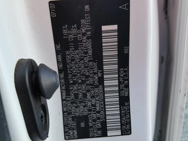 5TDZK23CX7S093684 - 2007 TOYOTA SIENNA CE WHITE photo 10