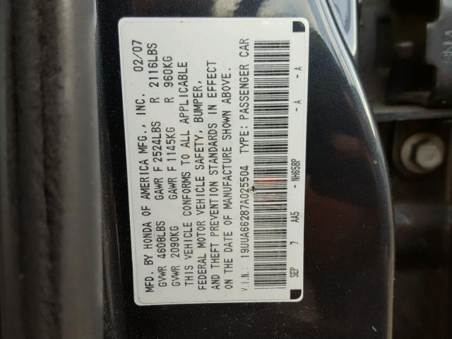 19UUA66287A025504 - 2007 ACURA TL BLUE photo 10