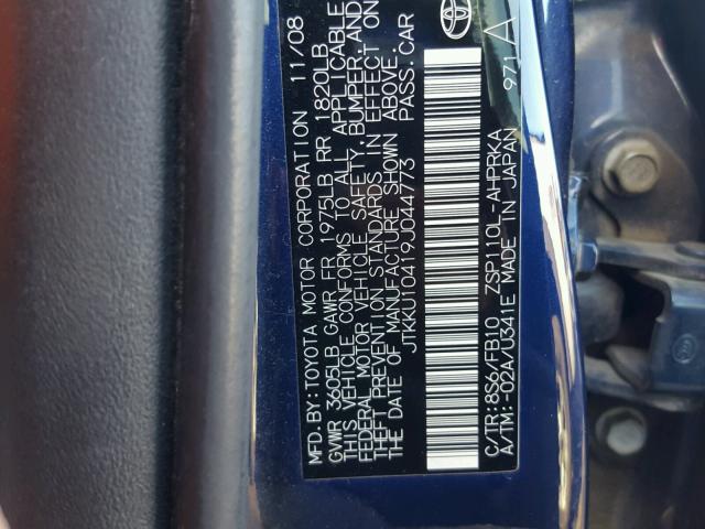 JTKKU10419J044773 - 2009 TOYOTA SCION XD BLUE photo 10