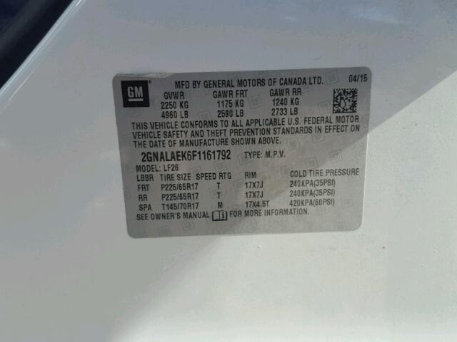 2GNALAEK6F1161792 - 2015 CHEVROLET EQUINOX LS WHITE photo 10