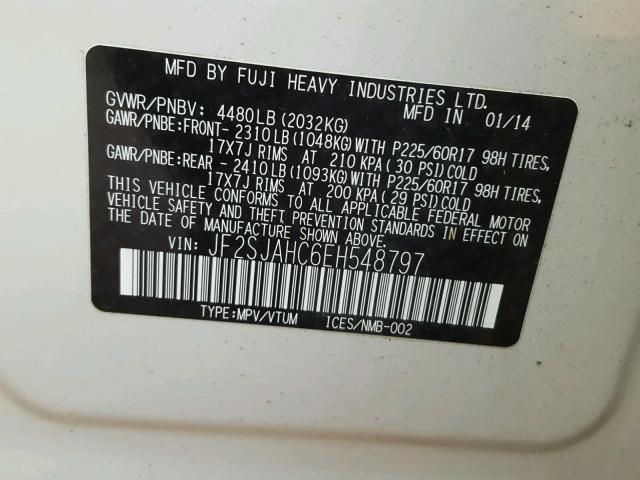 JF2SJAHC6EH548797 - 2014 SUBARU FORESTER 2 WHITE photo 10